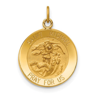 14K Yellow Gold Solid Polished/Satin Small Round St. Michael Medal Pendant