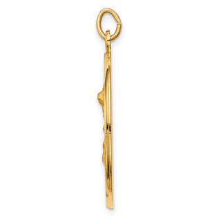 14K Yellow Gold Solid Polished/Satin Large Round St. Michael Medal Pendant