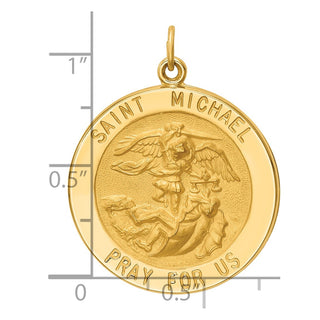14K Yellow Gold Solid Polished/Satin Large Round St. Michael Medal Pendant