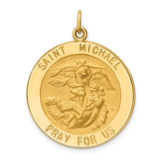 14K Yellow Gold Solid Polished/Satin Large Round St. Michael Medal Pendant
