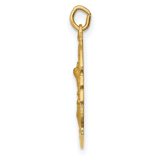 14K Yellow Gold Solid Polished/Satin Small St. Michael Badge Medal Pendant