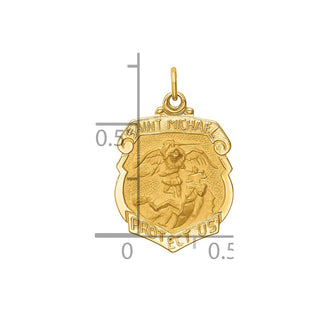 14K Yellow Gold Solid Polished/Satin Small St. Michael Badge Medal Pendant