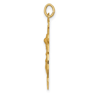 14K Yellow Gold Solid Polished/Satin Large St. Michael Badge Medal Pendant
