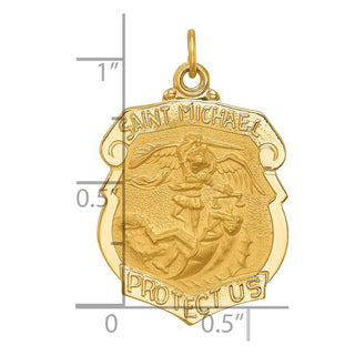 14K Yellow Gold Solid Polished/Satin Large St. Michael Badge Medal Pendant
