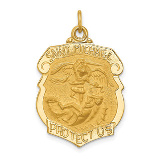 14K Yellow Gold Solid Polished/Satin Large St. Michael Badge Medal Pendant