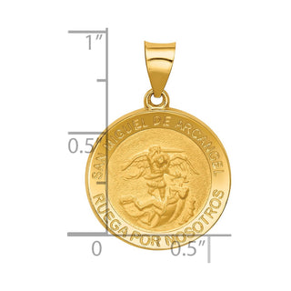 14k Yellow Gold Hollow Polished/Satin Round Spanish San Miguel Medal Pendant