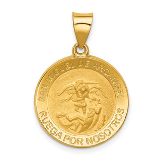 14k Yellow Gold Hollow Polished/Satin Round Spanish San Miguel Medal Pendant
