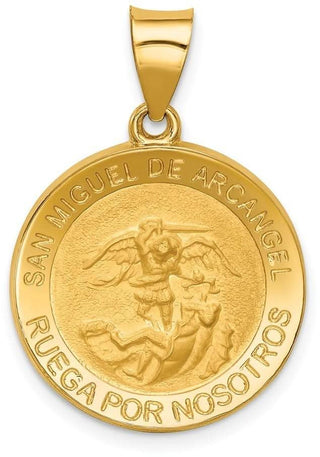 14k Yellow Gold Hollow Polished/Satin Round Spanish San Miguel Medal Pendant