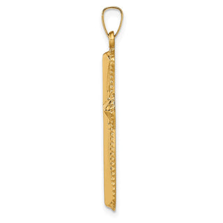 14K Yellow Gold Hollow Polished Beaded Edge Cross Pendant