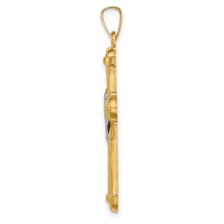 14k Two-tone Gold Hollow Polished Draped Cross Pendant