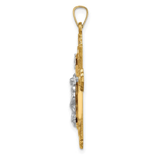 14k Two-tone Gold Hollow Polished Fleur de Lis Crucifix Pendant