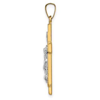 14k Two-tone Gold Hollow Polished Textured Latin Crucifix Pendant XR1730