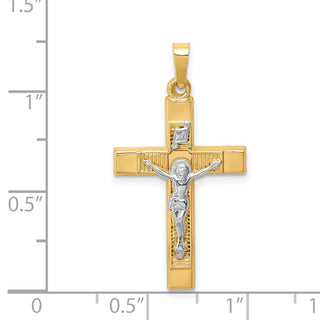 14k Two-tone Gold Hollow Polished Textured Latin Crucifix Pendant XR1730