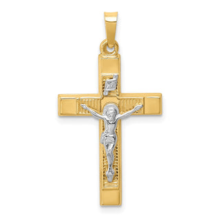14k Two-tone Gold Hollow Polished Textured Latin Crucifix Pendant XR1730