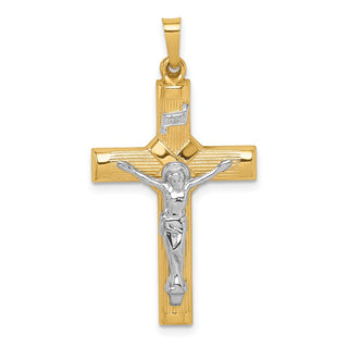 14k Two-tone Gold Hollow Polished Center X Crucifix Pendant
