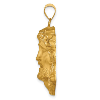 14K Yellow Gold Hollow Polished/Satin Large Jesus Medal Pendant