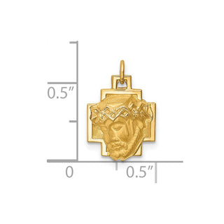 14K Yellow Gold Hollow Polished/Satin Small Jesus Cross Medal Pendant