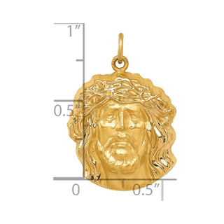 14K Yellow Gold Hollow Polished/Satin Medium Jesus Medal Pendant XR1735