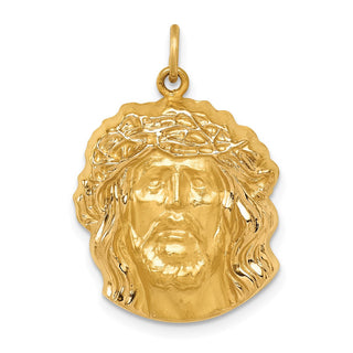 14K Yellow Gold Hollow Polished/Satin Medium Jesus Medal Pendant XR1735