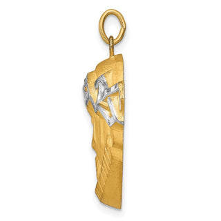14K Yellow Gold Hollow Polished/Satin w/Rhodium Large Jesus Medal Pendant