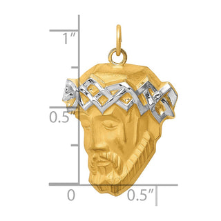 14K Yellow Gold Hollow Polished/Satin w/Rhodium Large Jesus Medal Pendant