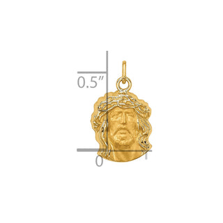 14K Yellow Gold Hollow Polished/Satin Small Jesus Medal Pendant XR1737