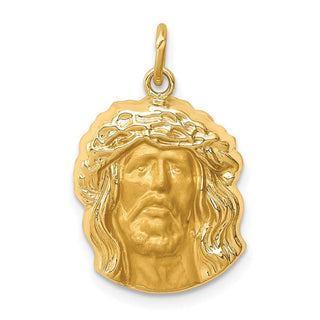 14K Yellow Gold Hollow Polished/Satin Medium Jesus Medal Pendant XR1738