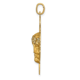14K Yellow Gold Hollow Polished/Satin Medium Jesus Medal Pendant Cross
