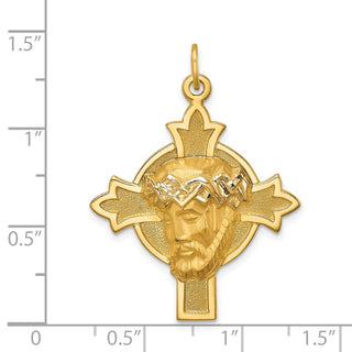 14K Yellow Gold Hollow Polished/Satin Medium Jesus Medal Pendant Cross