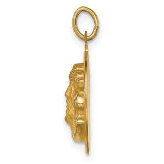 14K Yellow Gold Polished/Satin Small Round Jesus Medal Pendant