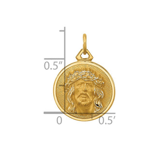 14K Yellow Gold Polished/Satin Small Round Jesus Medal Pendant