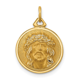 14K Yellow Gold Polished/Satin Small Round Jesus Medal Pendant