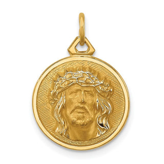 14K Yellow Gold Polished/Satin Small Round Jesus Medal Pendant
