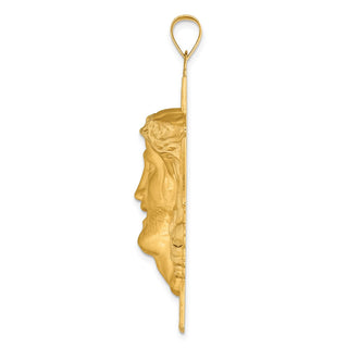 14K Yellow Gold Hollow Polished/Satin Jesus Cross Medal Pendant
