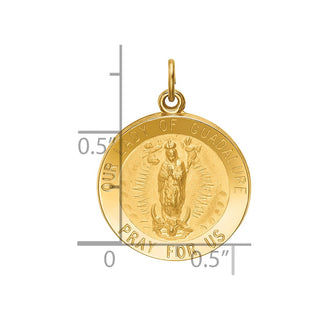 14K Yellow Gold Solid Polished/Satin Round Our Lady of Guadalupe Medal Pendant
