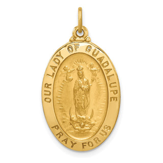 14K Yellow Gold Solid Polished/Satin Oval Our Lady of Guadalupe Medal Pendant