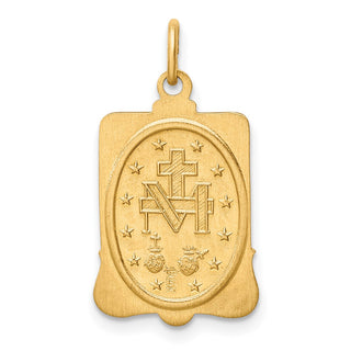 14K Yellow Gold Solid Polished/Satin Rectangle Framed Miraculous Medal Pendant