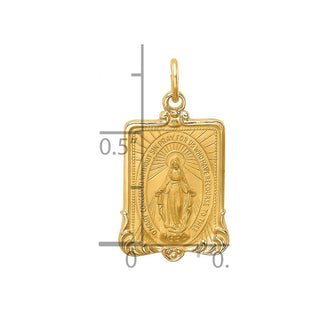14K Yellow Gold Solid Polished/Satin Rectangle Framed Miraculous Medal Pendant