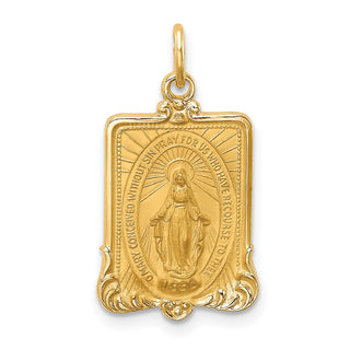 14K Yellow Gold Solid Polished/Satin Rectangle Framed Miraculous Medal Pendant