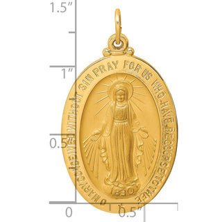 14K Yellow Gold Solid Polished/Satin Large Oval Miraculous Medal Pendant XR1747