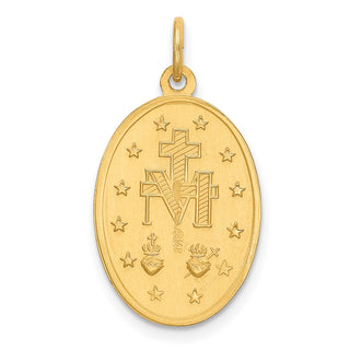 14K Yellow Gold Solid Polished and Satin Oval Miraculous Medal Pendant