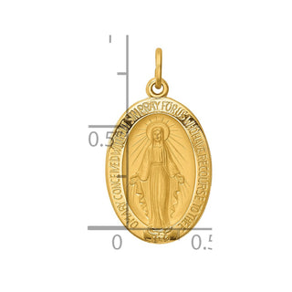 14K Yellow Gold Solid Polished and Satin Oval Miraculous Medal Pendant