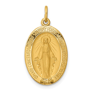 14K Yellow Gold Solid Polished and Satin Oval Miraculous Medal Pendant