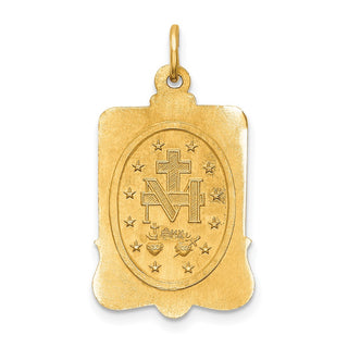 14k Yellow Gold Solid Large Rectangle Framed Miraculous Medal Pendant - 26.15 x 14.5mm, Polished, Satin & Brushed