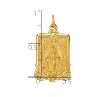 14K Yellow Gold Solid Polished/Satin Large Rectangle Framed Miraculous Medal Pendant