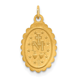 14K Yellow Gold Solid Polished/Satin Small Oval Scalloped Miraculous Medal Pendant