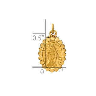 14K Yellow Gold Solid Polished/Satin Small Oval Scalloped Miraculous Medal Pendant