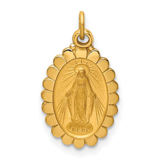 14K Yellow Gold Solid Polished/Satin Small Oval Scalloped Miraculous Medal Pendant