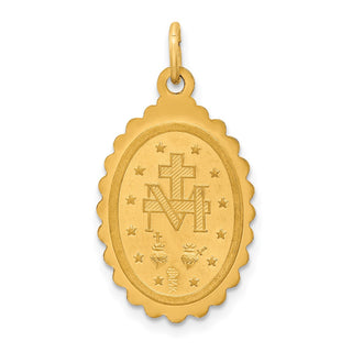 14K Yellow Gold Solid Polished/Satin Medium Oval Scalloped Miraculous Medal Pendant