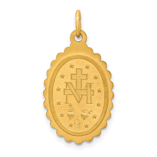 14K Yellow Gold Solid Polished/Satin Medium Oval Scalloped Miraculous Medal Pendant